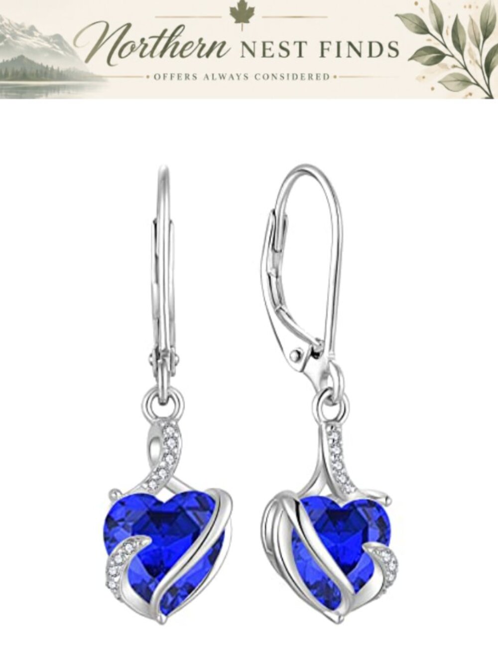 Heart Dangle Drop Earrings 925 Sterling Silver Birthstone Gift